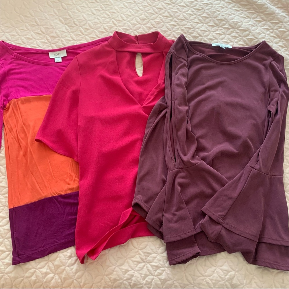CLOSET CLEANOUT 3 piece bundle of Purple and pink tops, bell sleeve. Zara, LOFT